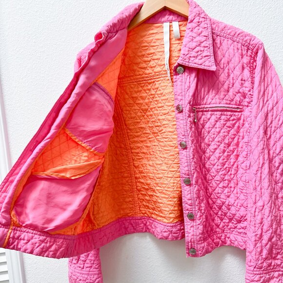 Barbie Pink & Orange Quilted Button Up Silk Jacket Size Women's Medium - Picture 5 of 8